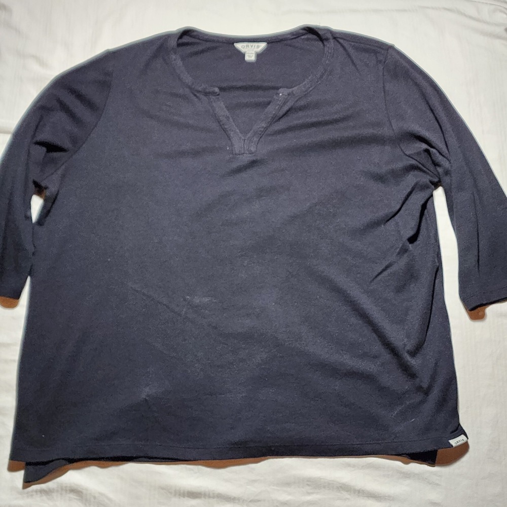 Orvis Classic Collection Top Women XXL Black 3/4 Sleeve V Neck 100% Pima Cotton